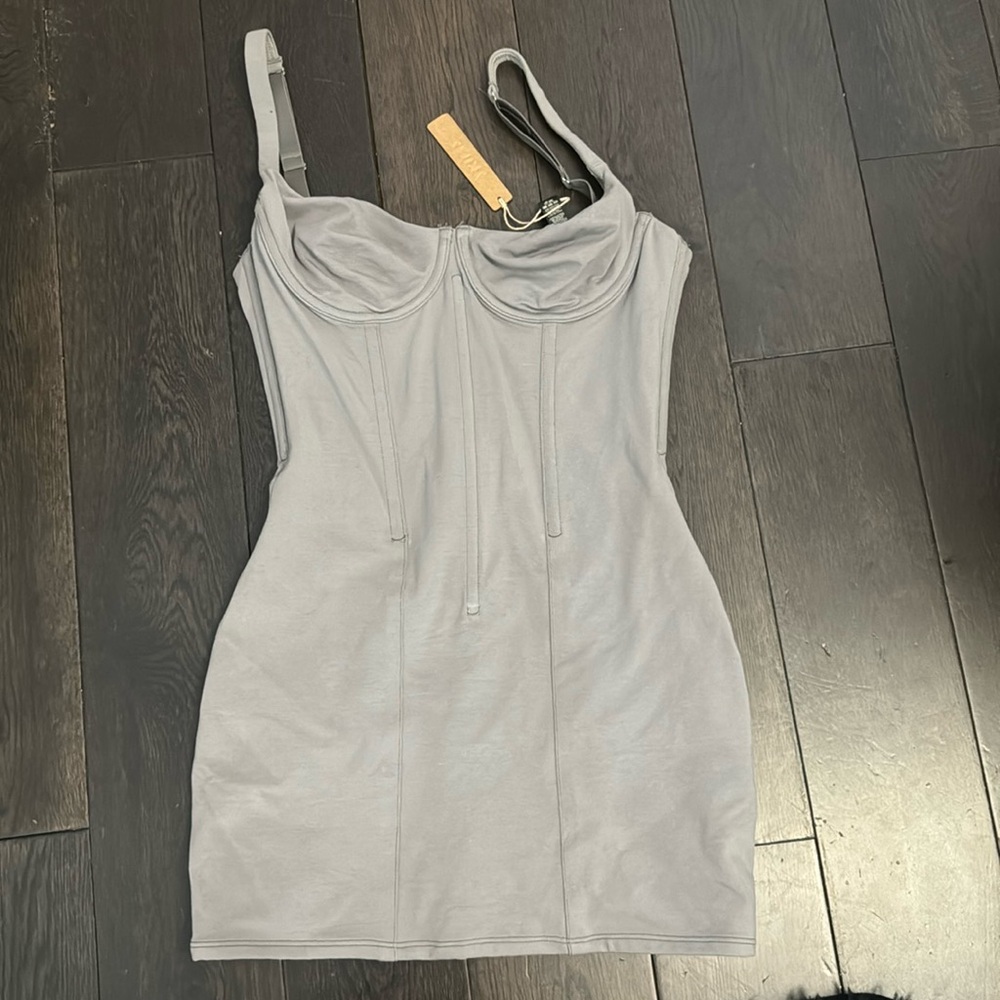 SKIMS COTTON CORSET DRESS | CHARCOAL